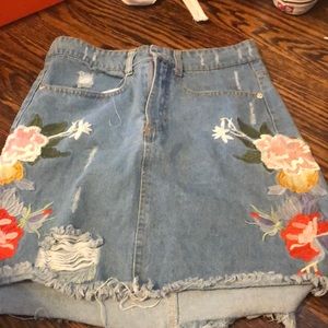 Floral jean skirt